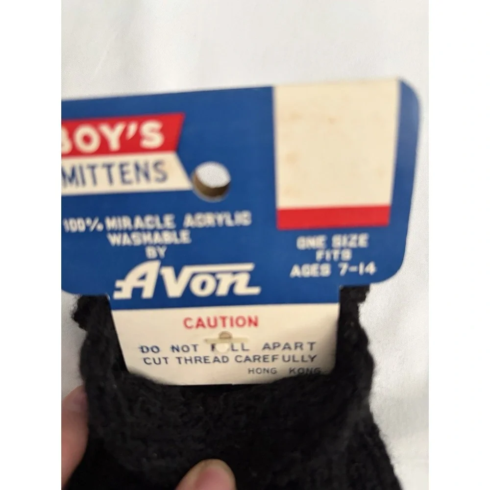 Avon Boys Mittens Black Geometric Pattern Acrylic One Size Ages‎ 7-14